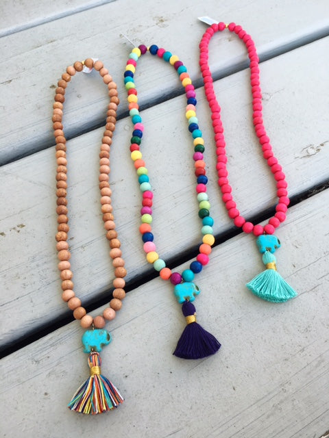 Love of Pretty Pink Tassel Elephant Necklace