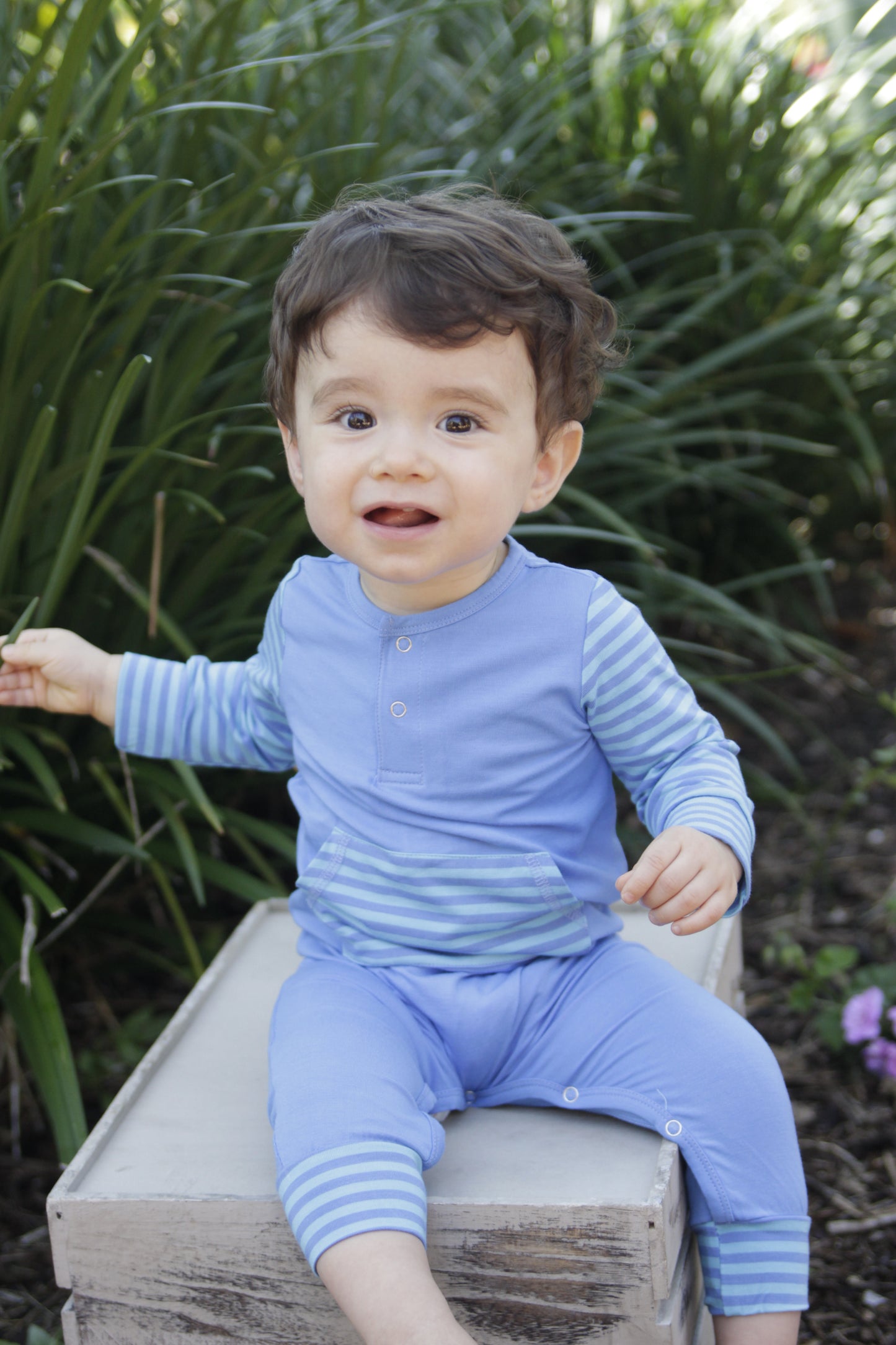 Sweet Bamboo Blue Pocket Romper