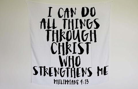Modern Burlap Philippians 4:13 Swaddle Blanket
